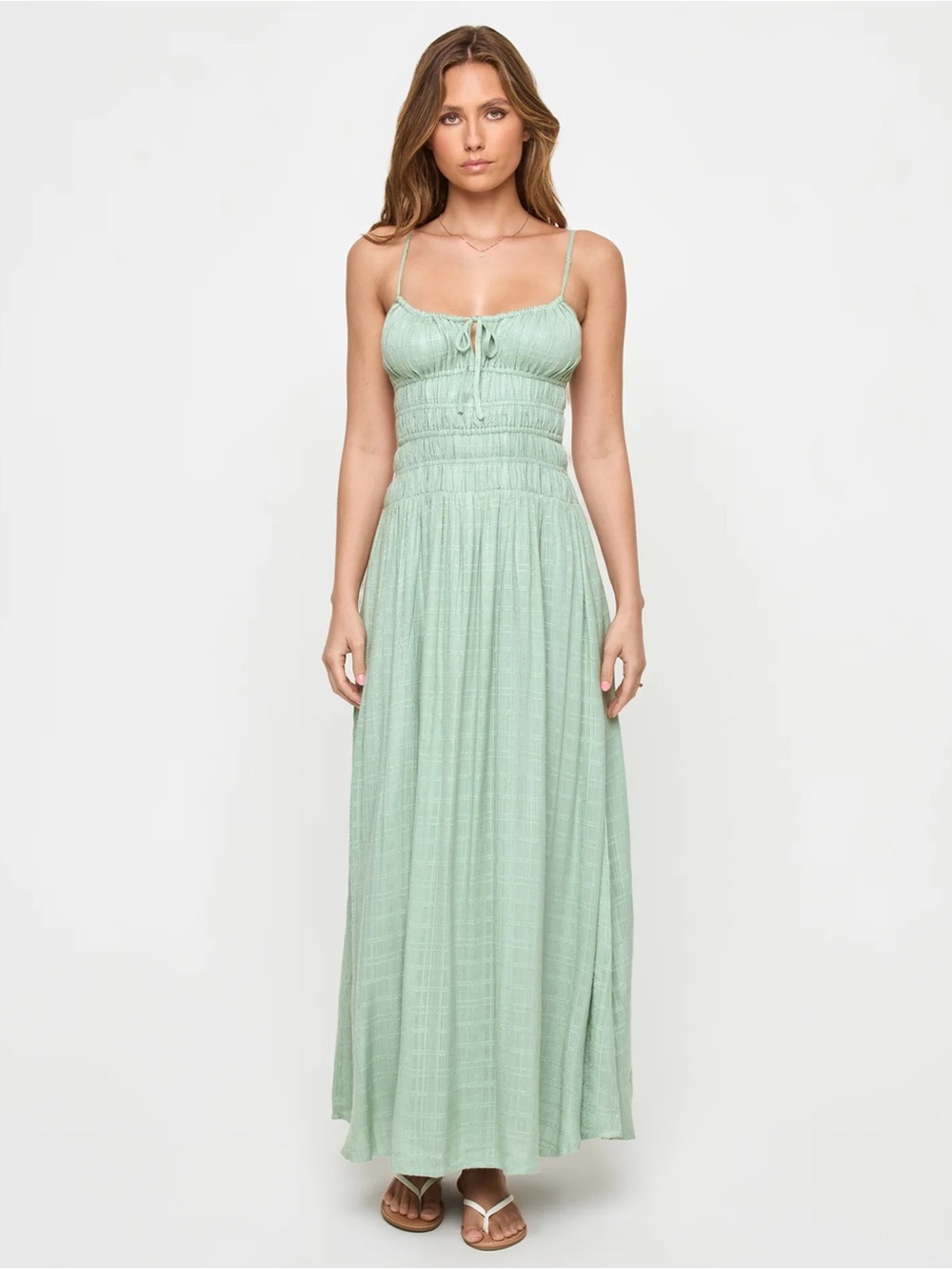 l*space Sage Green Smocked Tala Maxi Dress